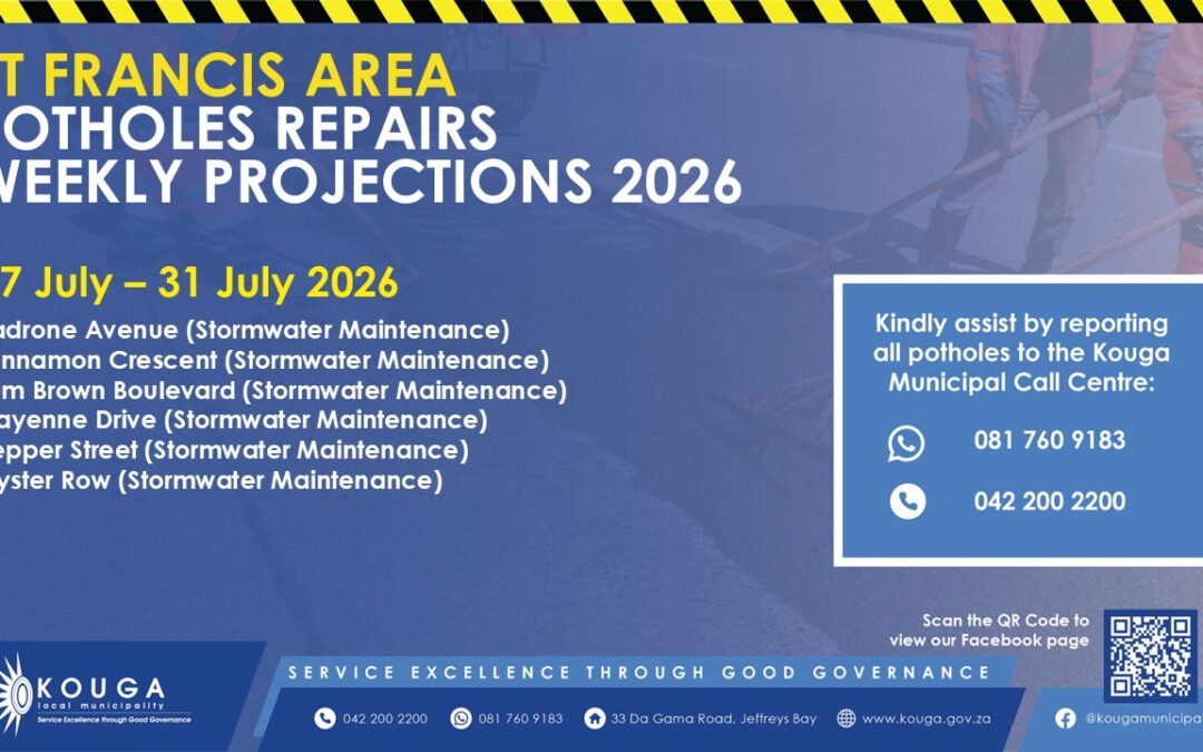 Greater St Francis Area – Pot Hole Repairs and Weekly Road Works Update